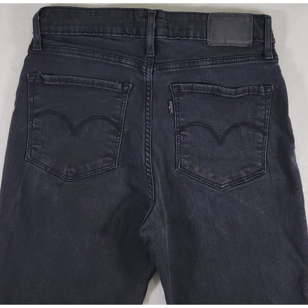 Levis 721 High Rise Skinny Stretch Jeans Size 29 Black Denim Rhinestone Stripe - Picture 7 of 16